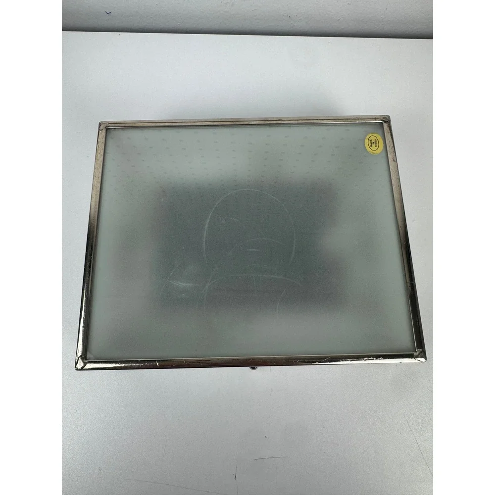 Vtg Frosted Glass Trinket Box Silver Rose Filigree Picture Frame Jewelry